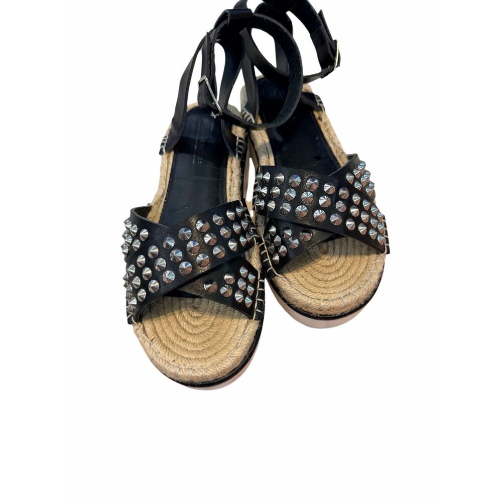 Asos Women's Size 7 Black Leather Studded Strappy Sandals Ankle Strap